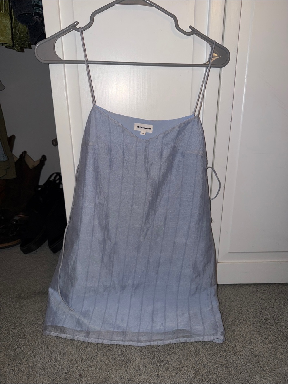 Superdown Light Blue Striped Slip Mini Skirt